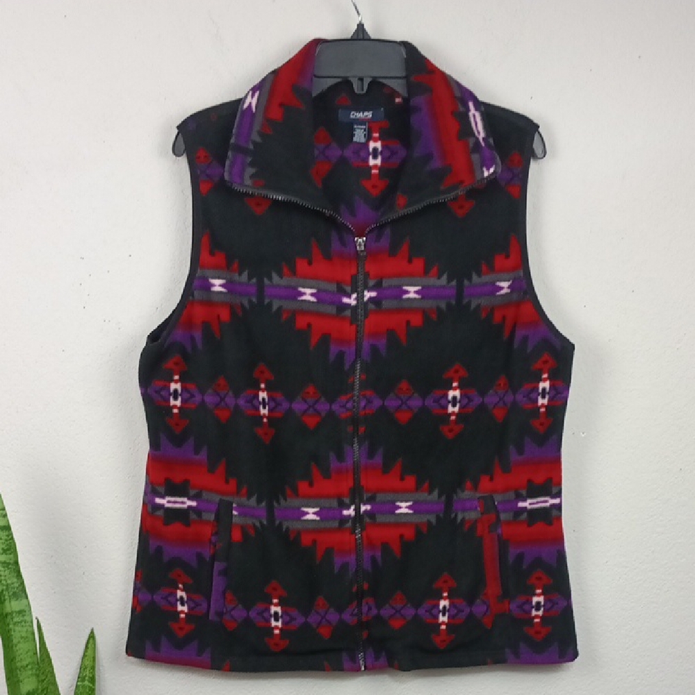 Champs Women Vibrant Fleece Full Zip Aztec Southwestern  Vest Sz XL